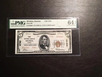 5.00 1929natonal bank note Wichita Kansas PMG 64 Choice Uncirculated EPQ - Image 1 of 2