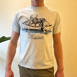 Vintage 90er Fruit of the Loom Grafik T Herren M Tier Kanu Wildtiere Poly Baumwolle USA - Bild 1 von 12