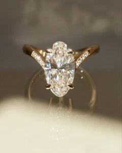 3 CT Oval Cut Moissanite Engagement 18K Yellow Gold Bridal Wedding Ring - Picture 1 of 6
