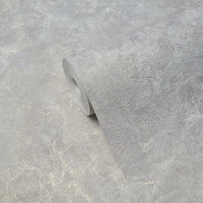 Champagne gray pearl gold metallic faux concrete plaster textured wallpaper roll - Image 1 of 4