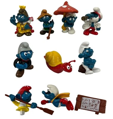 Juguete Pitufos De Colección Schleich Lote De 10 Paraguas Kayak Héroe Capitán Granjero Caracol Foto 1 de 4