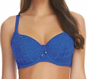 Freya Sundance Bikini Top Blue 34D Underwired Padded Sweetheart Balcony 3970 New - Picture 1 of 12