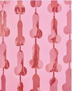 Rose Gold Bachelorette Party Penis Foil Curtain 2 Pcs 3x7 ft Metallic Fringe - Picture 1 of 5
