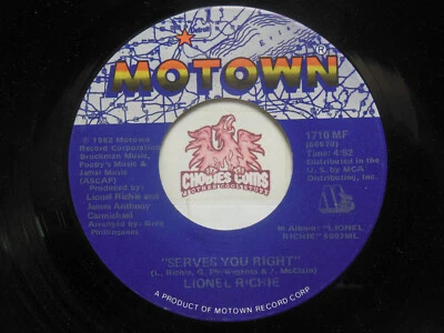 LIONEL RICHIE: Running With the Night / Serves You Right, 45 RPM NM (4J) - Imagem 1 de 2