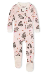 Burt's Bees Baby 12 Months Organic Cotton Hippie Hippos Footed Pajamas - Picture 1 of 2