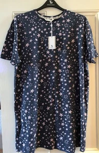 Tu Navy Nightdress Nightie - Size L - 25" Pit-Pit - Star Print 100% Cotton BNWT - Picture 1 of 6