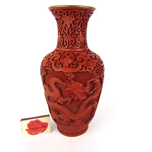 Alte China Rot Lack Vase geschnitzt Carved Cinnabar Lacquer Asia Sammlung 23 cm - Bild 1 von 10