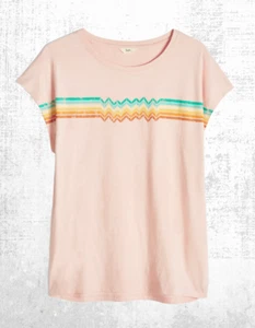 Ex HUSH Women’s SS Zig Zag Rainbow Stripe T-Shirt in Pink Washed Mauve (Defect) - Picture 1 of 3