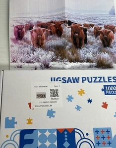 1000 pc Jigsaw Puzzle Sealed 29.5” X 19.7” Wood Highland Cow - Picture 1 of 4