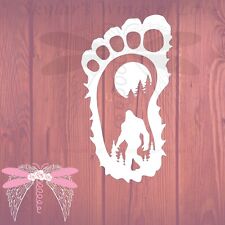 Bigfoot Vinyl Decal - Bigfoot Silhouette Inside of Foot with Moon and Trees #8