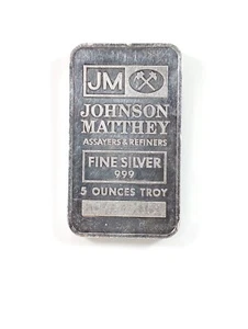 Vintage Johnson Matthey 5 once 999 barra argento fine serie JM #0448C6 - Foto 1 di 7