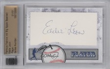 2014 Famous Fabrics Ink Big Apple Baseball Player Cut 1/1 Eddie Leon Auto 0f4