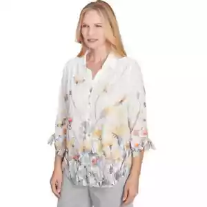 ALFRED DUNNER SIZE XL TOP DRESS CODE 2025 BUTTON DOWN BUTTERFLY FLORAL TOP NWT - Picture 1 of 1