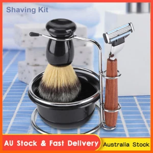 4x Mens Shaving Set Safety Razor Brush Stand Bowl Kit Shaving Razor Set - Picture 1 of 12