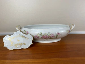 Bernardaud D&C Limoges 12" Tazón de verduras con mango ovalado flores rosas sin tapa - Imagen 1 de 12