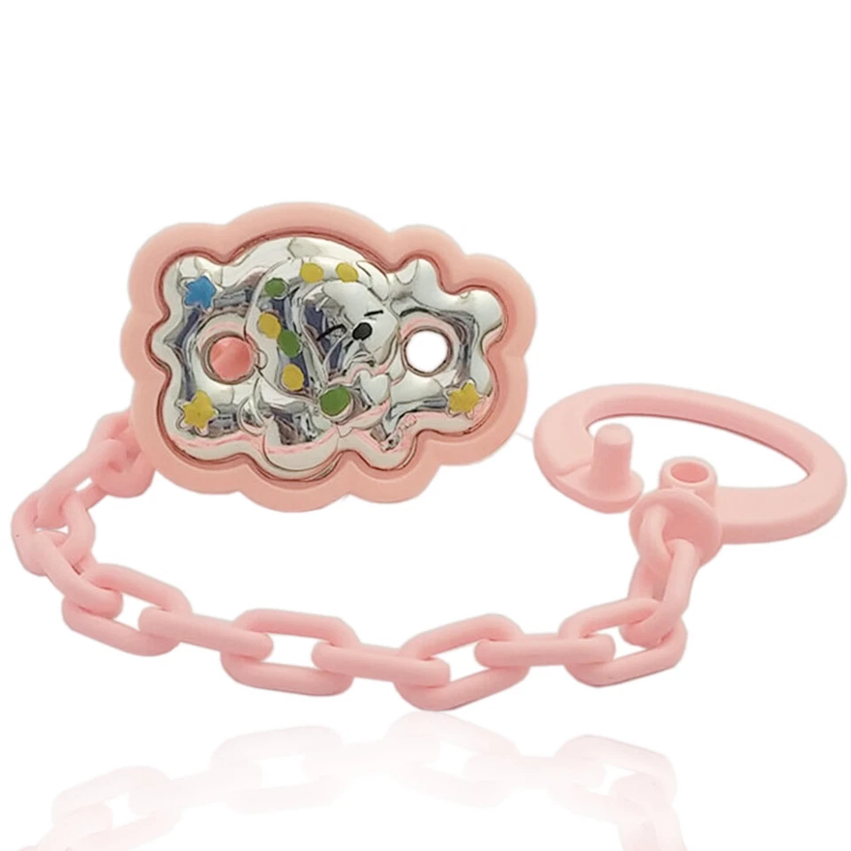 Spilla portaciuccio nuvola rosa con orsetto in argento e smalti - Immagine 1 di 1