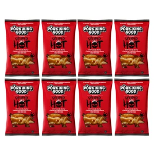 Pork King Good Stupid Hot Flavored Pork Rinds Chicharrones 8 Pack Keto Snacks - Picture 1 of 5