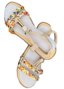 SALE FRÜHLING Sandale Sandalette Beige Bunt Glitzer Blume NEU 41 Mode Trend - Bild 1 von 11