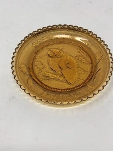 Vintage Pairpoint Amber Glass Cup Plate Saucer - Screech Owl - 3.5" Diameter - Picture 1 of 5