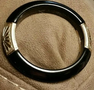 signed Jones New York black bangle bracelet/2 gold tone metal inserts.Rare - Picture 1 of 6