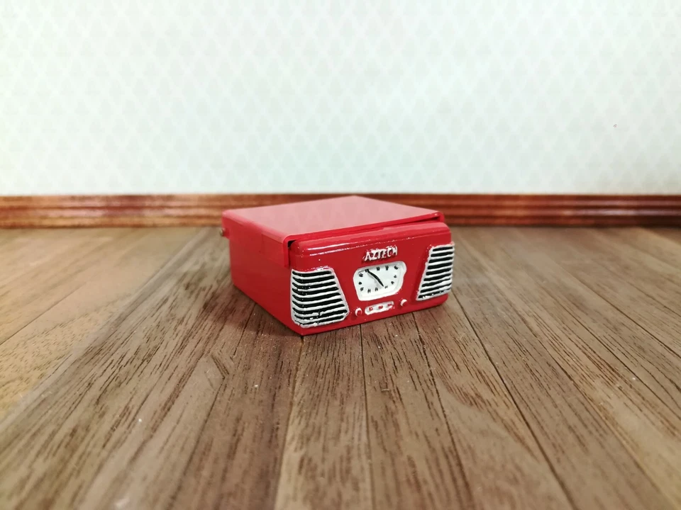 Dolls House Miniature Music Room Accessory 1950's Record Player Turntable in Red