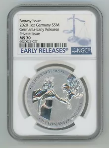Alemania 2020 5 marcas 1 oz plata pura redondo NGC LANZAMIENTOS TEMPRANOS ER MS70 - Imagen 1 de 3
