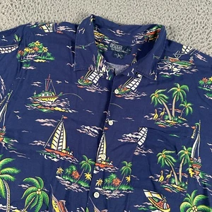 Vtg Polo Ralph Lauren Shirt Mens 3XB Fishing Boat Hawaiian Button Up Camp Loop - Picture 1 of 9