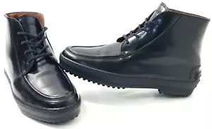 TOD’S Women Black Leather Chunky Lace Up Combat Ankle Boots Sz 8 Stylish Comfort - Picture 1 of 12
