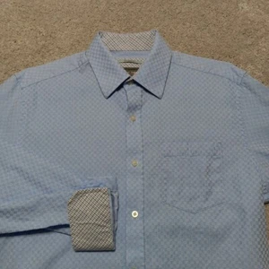 Johnston Murphy Dress Shirt Mens Medium Blue Tailored Fit Checkerboard Business - Picture 1 of 10