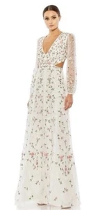 Mac Duggal 70159 Sz 14 Ivory Floral Embroidered Strappy Back Long Gown $498 - Picture 1 of 5
