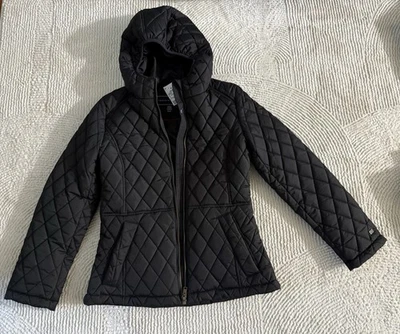 NUEVA Chaqueta Tommy Hilfiger Negra Diamante Acolchada Capucha PEQUEÑA Foto 1 de 4