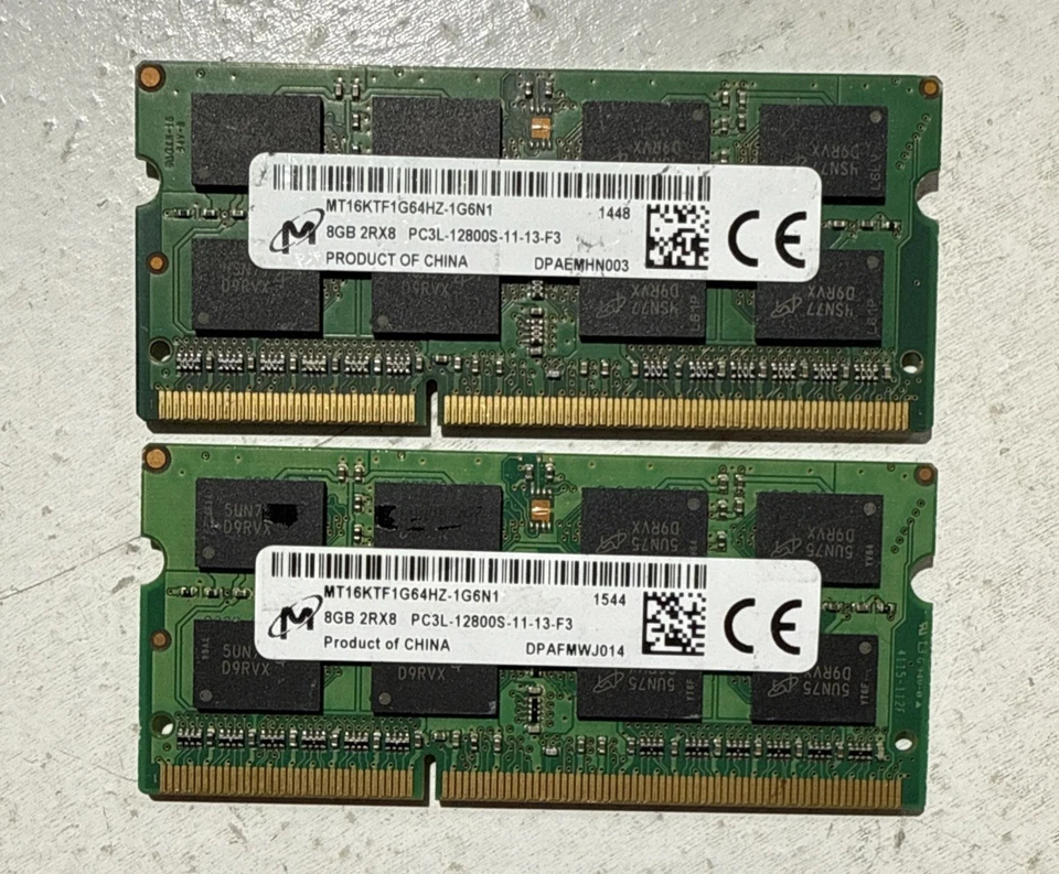 Memoria RAM para computadora portátil Micron 16 GB (2x 8 GB) PC3L-12800S DDR3-1600 MT16KTF1G64HZ-1G6** Foto 1 de 1