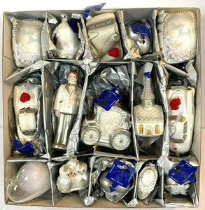 Vintage Krebs Glas Lauscha German Glass Christmas Ornaments Set Wedding 15pc NEW - Picture 1 of 14
