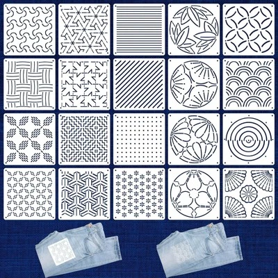 SEL NATURAL Sashiko Stencils 20 Pcs 5.1 x 5.1 inch Plastic Template for Hand Quilting
