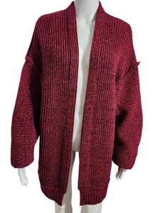 Free People Womens Open Front Long Sleeves Chunky Knit High Hopes Cardigan Red M - Picture 1 of 11