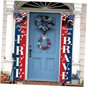 4th of July Porch Banner 12x72 Inch, Patriotic Flag Bald Eagle Decor Home of - Picture 1 of 7