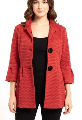 ALI MILES WIRE COLLAR JACKET XL/0X RED FESTIVE TEXTURED RUFFLE FEMININE COQUETTE - Image 1 of 4