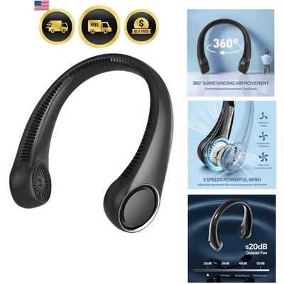 Portable Neck Fan Personal Wearable Bladeless USB Rechargeable 3 Speeds - Image 1 of 4