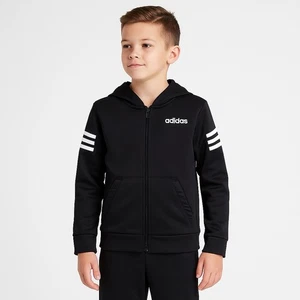 ADIDAS Youth Black Zip Hoodie Jacket Full Zip Logo Stripes Size 8 - Picture 1 of 7