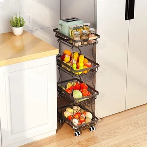 4 Tier Slim Fruit Basket For Kitchen Stackable Metal Wire Fruit Vegetable Storag - Picture 1 of 8