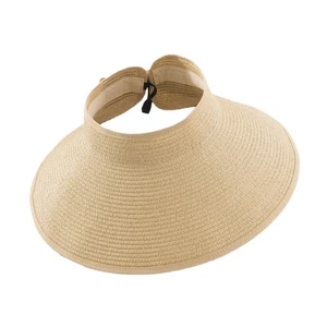 Women Sun Hat Wide Brim Packable Adjustable Roll-up Straw Visor With - Picture 1 of 9