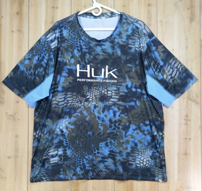 Huk Performance Fishing Shirt Men's 2XL Kryptek Neptune Camo Blue Short Sleeve - Image 1 of 4