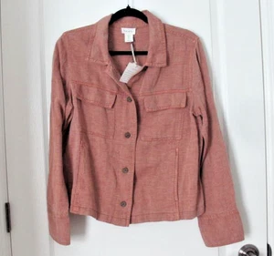 NUOVO Nicole Miller giacca utility misto lino LRG Stonewashed ruggine strato rilassato - Foto 1 di 14