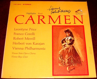 HAND SIGNED ROBERT MERRILL - CARMEN - VINYL LP EX 1965 RCA DEMO WITH PAPERWORK - Image 1 of 4