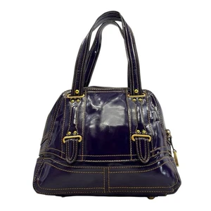 Vintage 90s 00s MAXX NEW YORK Patent Bowler Bag Satchel Handbag Medium PURPLE - Picture 1 of 22