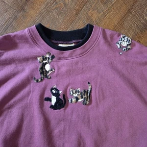 Vintage TOP STITCH mauve rosa flauschiges Kätzchen Katze Sweatshirt GRANDMACORE Damengröße 3X - Bild 1 von 5