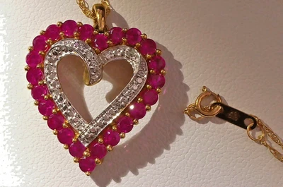 10K 2-Toned Gold 2.07ctw Created Rubies & Real Diamond Accent Pendant Necklace - Image 1 of 4