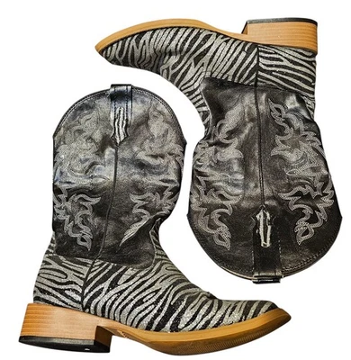 Roper женщин размер 7,5 М зебра блестящий ковбой квадратный носок Western ботинки   - Изображение 1 из 4