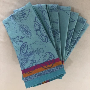 Xochi Jacquard Napkins Set of 8 21 X 21 Aqua Blue Strip Edge Cotton Table Dining - Picture 1 of 13