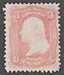 US # 65 *MINT NO GUM {"PRE-PRINTING PAPER FOLD VAR"} 3c WASHINGTON OF 1861 SERIE - Picture 1 of 4